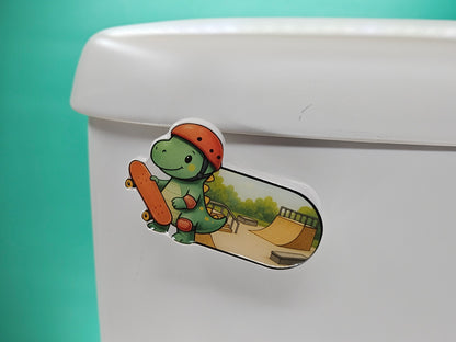 Bathroom Toilet Handle - Skateboard Dinosaur