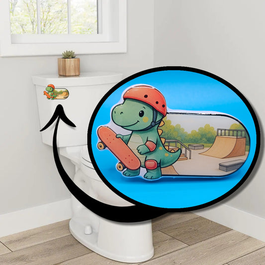 Bathroom Toilet Handle - Skateboard Dinosaur